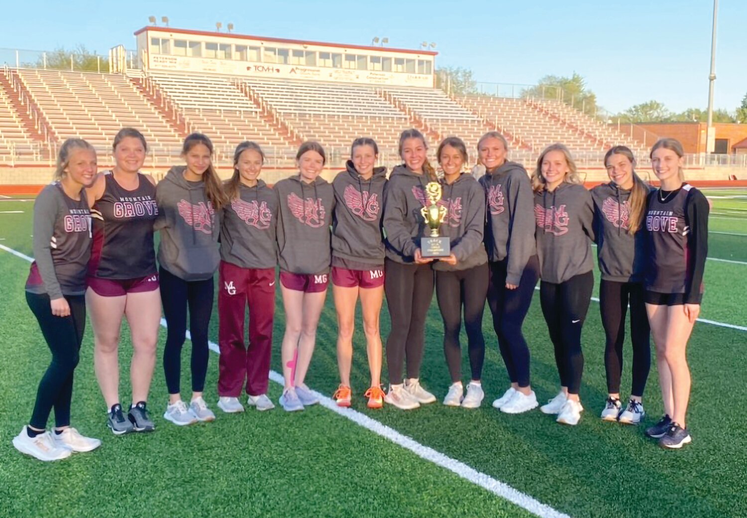 The Mountain Grove Lady Panthers’ track and field team with their South Central Association (SCA) Conference title after dominating the meet last week to win their second straight crown.